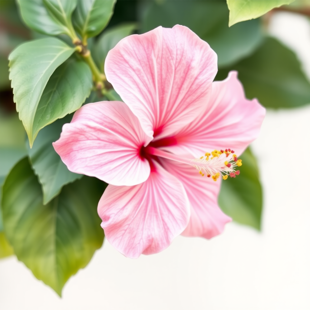 Soft watercolor hibiscus flower with organic flowing petals in gentle pink tones