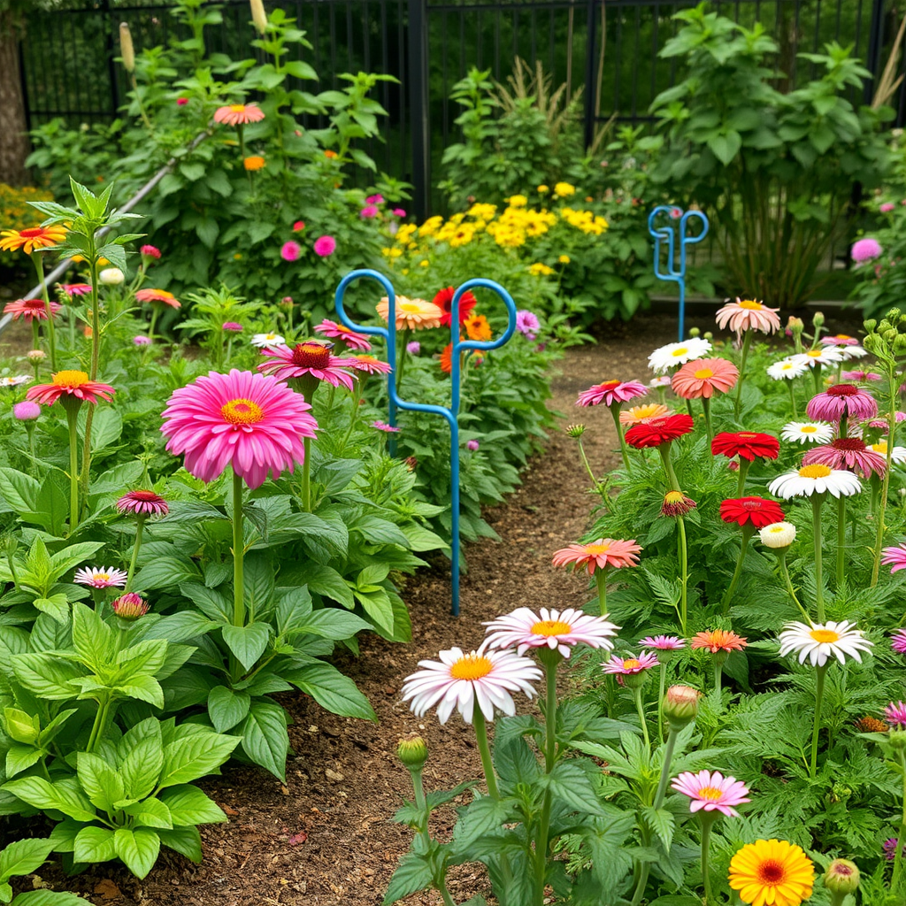 Well-maintained flower garden showing proper spacing, air circulation, and healthy plants with disease prevention measures during monsoon